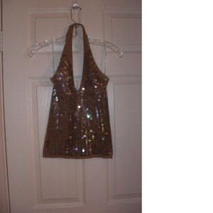 Brown Sequin Halter Top Size M